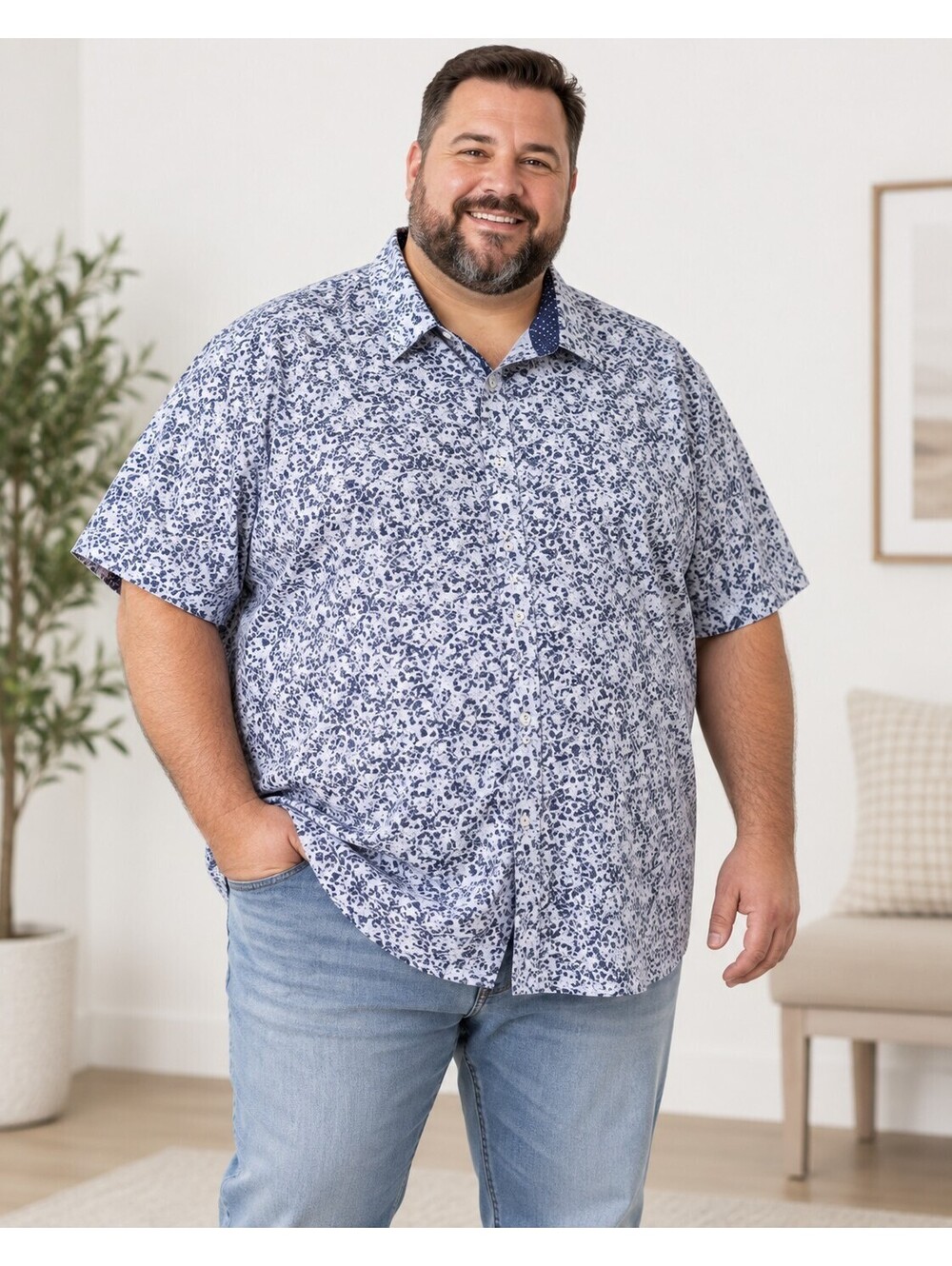 Britches Men’s Blue White Floral Button-Up Shirt 6XL Big & Tall Coastal Resort